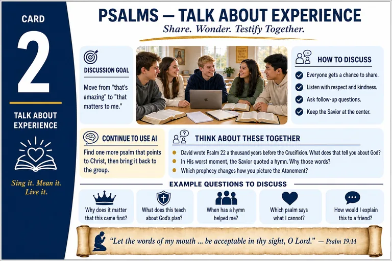 Card 2: TALK ABOUT EXPERIENCE — Share. Wonder. Testify Together.