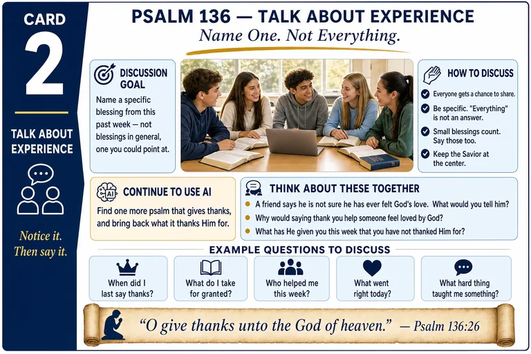 Card 2: TALK ABOUT EXPERIENCE — Name One. Not Everything.
