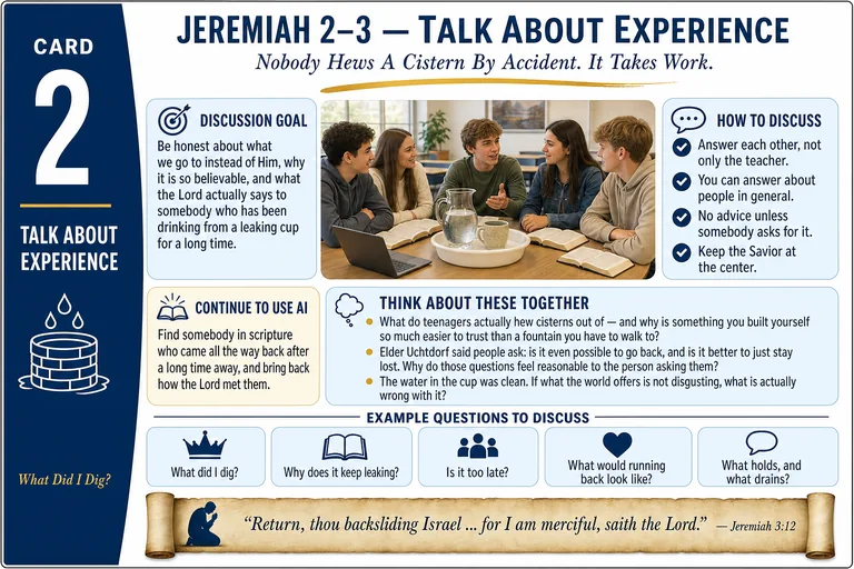 Card 2: TALK ABOUT EXPERIENCE — Nobody Hews A Cistern By Accident. It Takes Work.