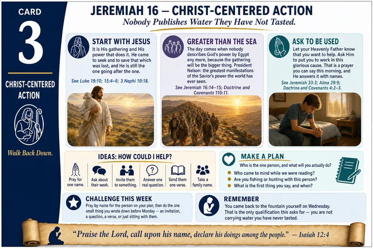 Card 3: CHRIST-CENTERED ACTION — Nobody Publishes Water They Have Not Tasted.