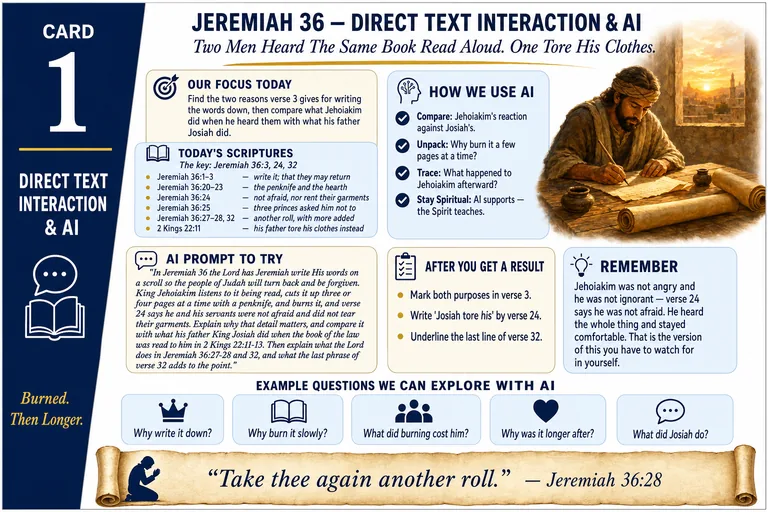 Card 1: DIRECT TEXT INTERACTION & AI — Two Men Heard The Same Book Read Aloud. One Tore His Clothes.