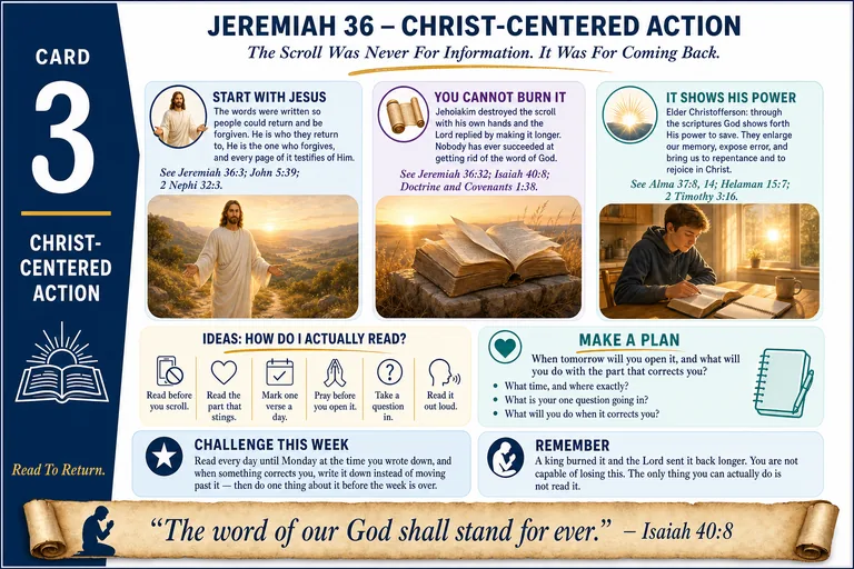 Card 3: CHRIST-CENTERED ACTION — The Scroll Was Never For Information. It Was For Coming Back.