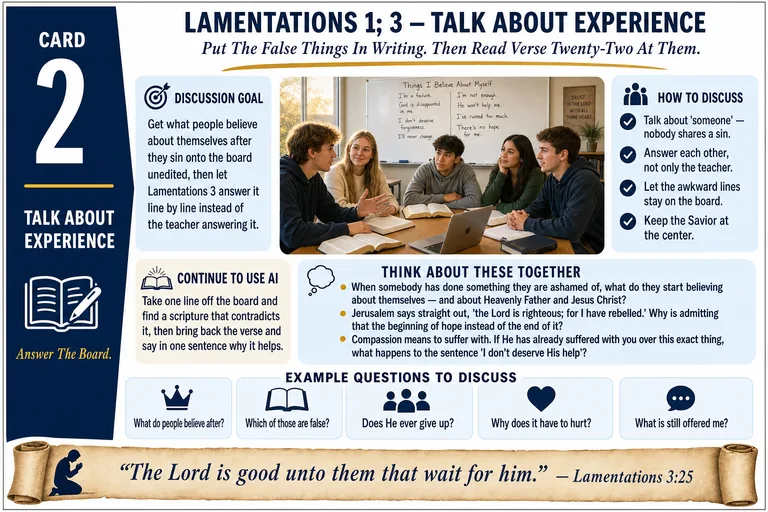 Card 2: TALK ABOUT EXPERIENCE — Put The False Things In Writing. Then Read Verse Twenty-Two At Them.